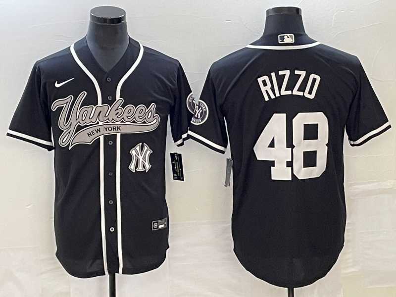 Men%27s New York Yankees #48 Anthony Rizzo Black With Patch Cool Base Stitched Baseball Jersey
